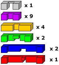 Différentes pièces de la pyramide icosaèdre